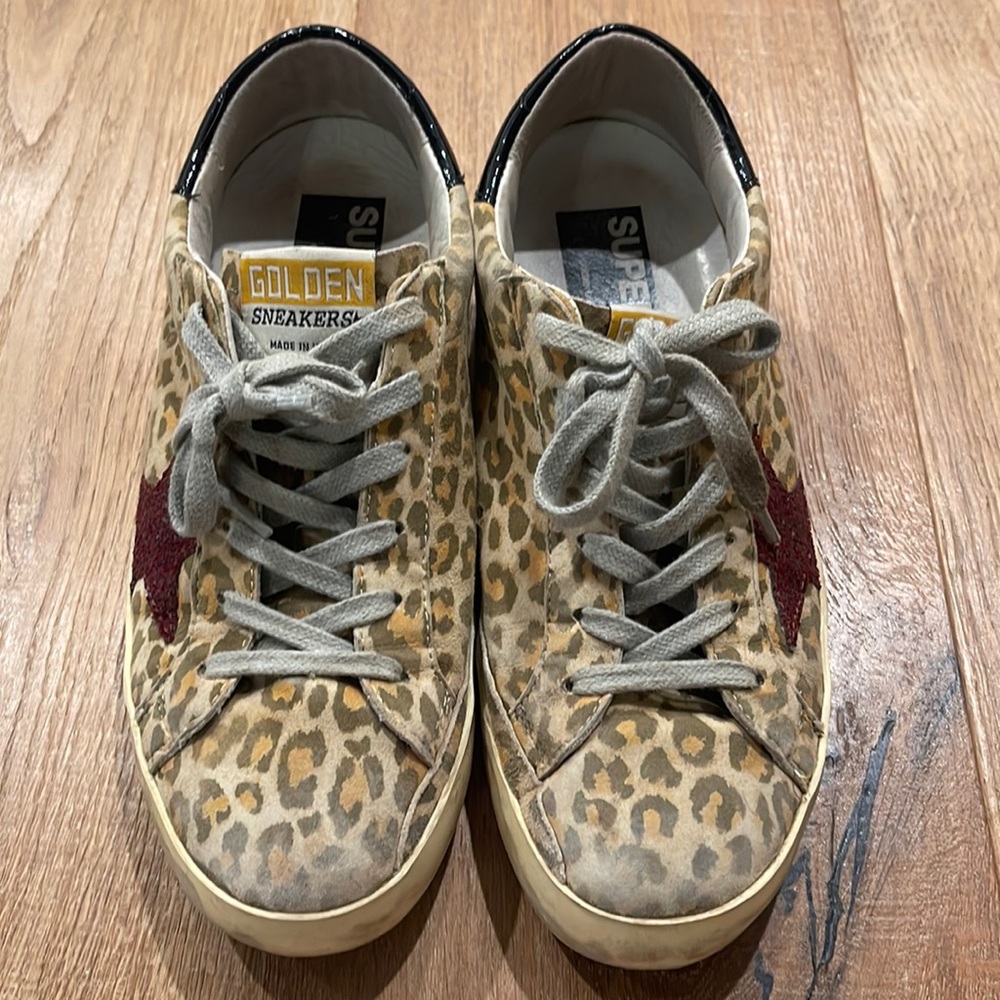 100% authentic golden goose leopard with glitter sneakers size 38
